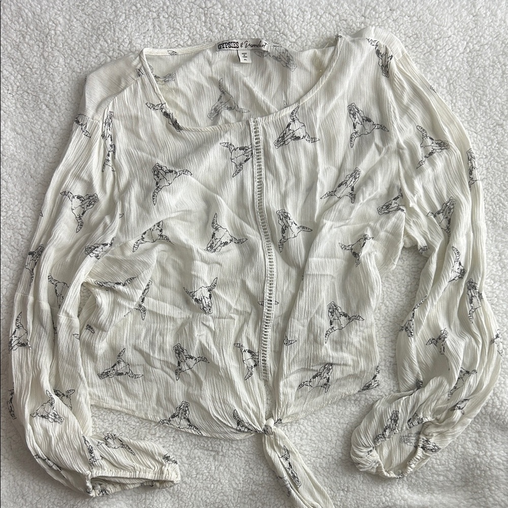 Gypsies & Moondust White and Black Longhorn Printed Blouse size XL